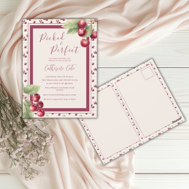 Picked & Perfect Sweet Cherry Bridal Shower Postcard (Creator Uploaded)