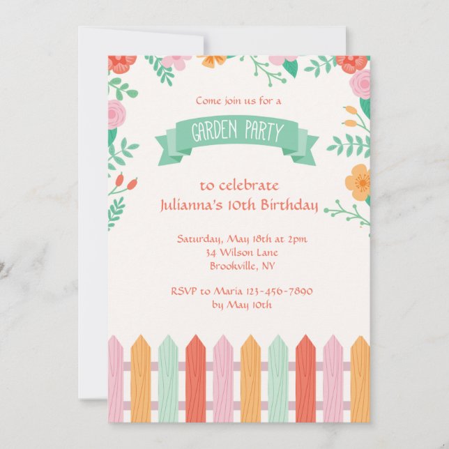 Picket Fence Garden Party Invitation (Front)