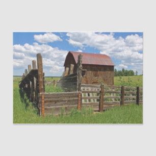 Picket Fence Partially Enclosing a Tiny Barn Tissue Paper