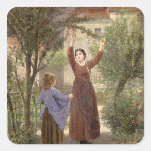 Picking Cherries Square Sticker
