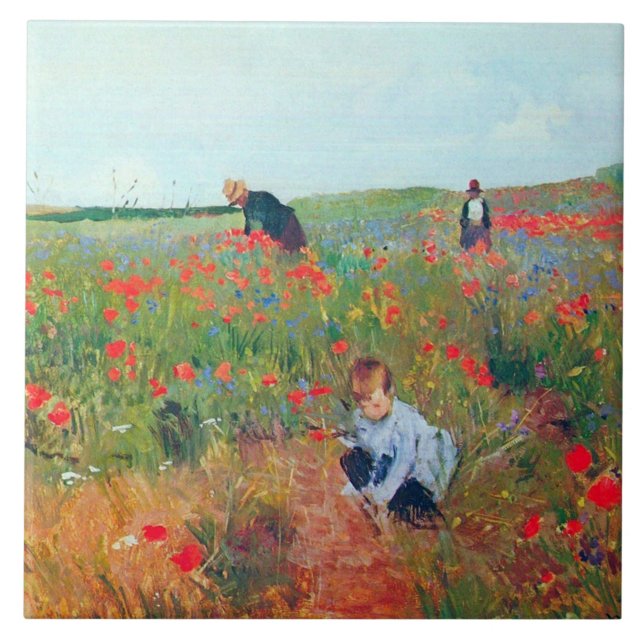 Picking Flowers in a Field, Mary Cassatt Ceramic Tile (Front)