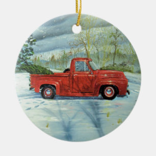 Picking up the Tree for Christmas Ceramic Ornament