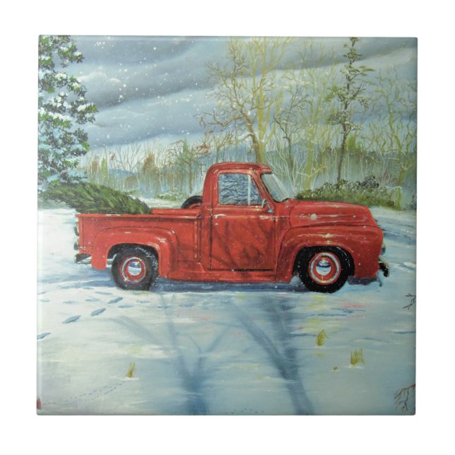 Picking up the Tree for Christmas Ceramic Tile (Front)