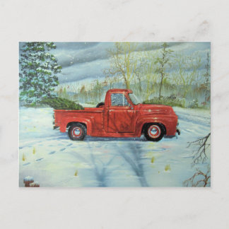 Picking up the Tree for Christmas Holiday Postcard