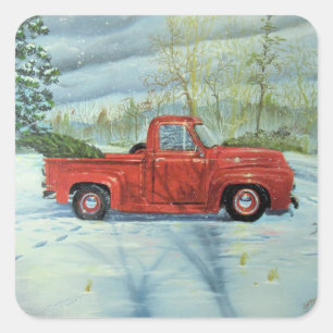 Picking up the Tree for Christmas Square Sticker