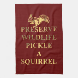 Pickle a squirrel (on any colour) tea towel