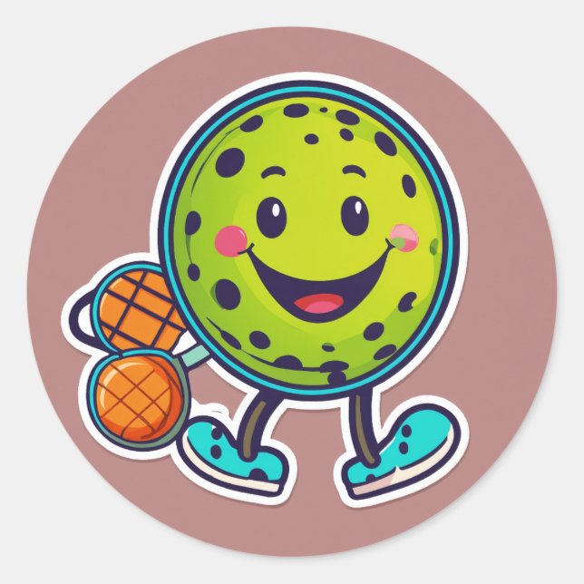 "Pickle ball design"with happy face Classic Round Sticker (Front)