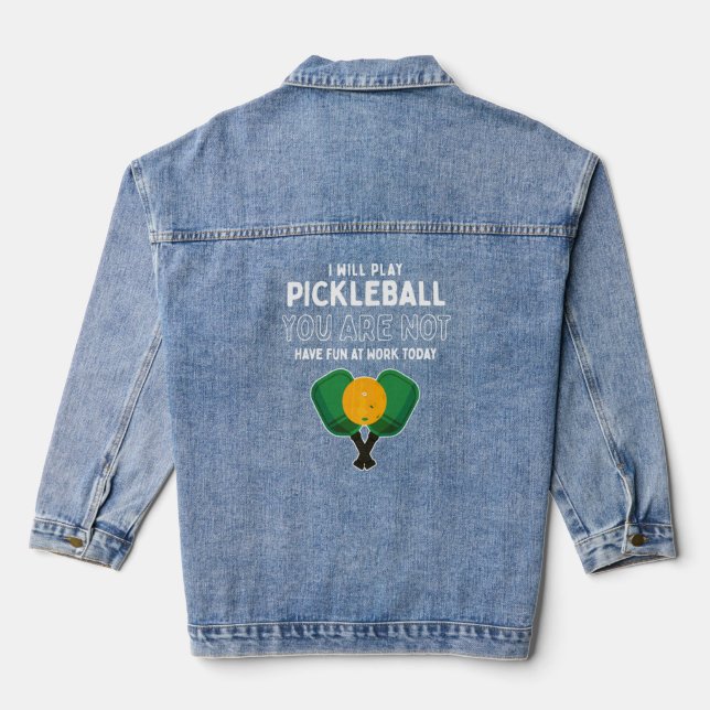 Pickle Ball Paddleball Player Funny Pickleball  Denim Jacket (Back)