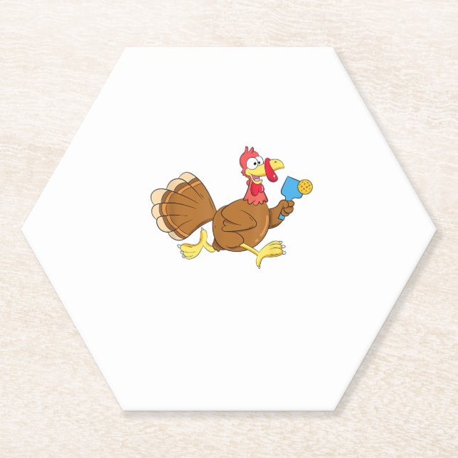 Pickle Ball Player Turkey Paddleball Thanksgiving  Paper Coaster (Front)