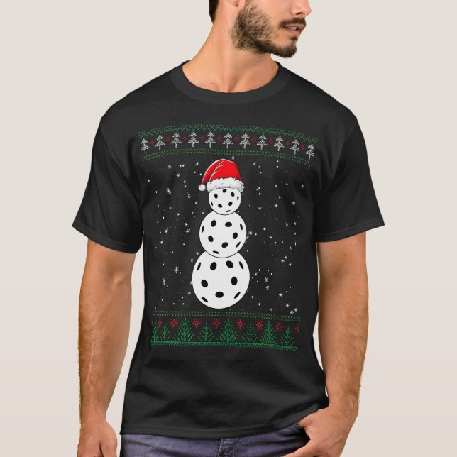 Pickle Ball Snowman Ugly Christmas 	 Pickleball Pl T-Shirt (Front)