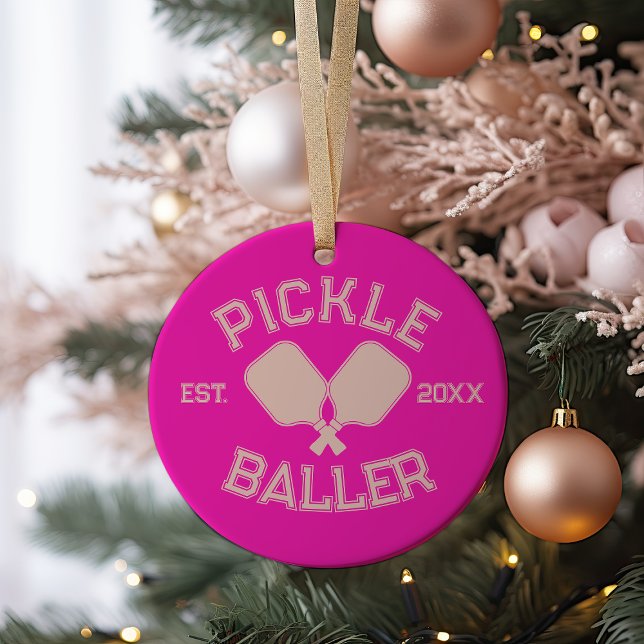 Pickle Baller Pickleball Collegiate Typography Ceramic Ornament (Creator Uploaded)
