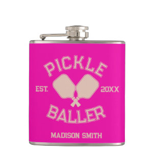 Pickle Baller Pickleball Collegiate Typography Hip Flask