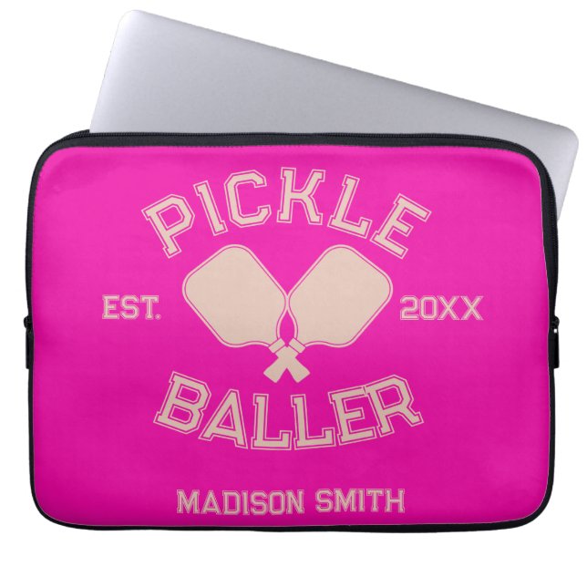 Pickle Baller Pickleball Collegiate Typography Laptop Sleeve (Front)