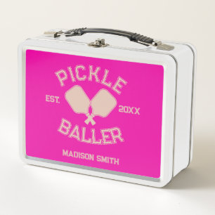 Pickle Baller Pickleball Collegiate Typography Metal Lunch Box