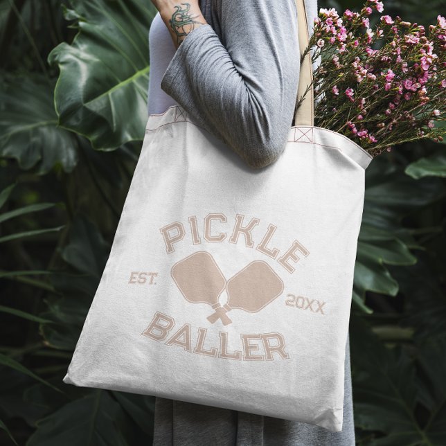 Pickle Baller Pickleball Collegiate Typography Tote Bag (Creator Uploaded)