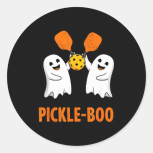 Pickle-boo funny ghost halloween pickleball classic round sticker