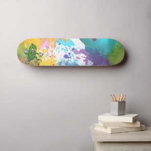 Pickle Cartoon Paint Splatter Colourful Skateboard