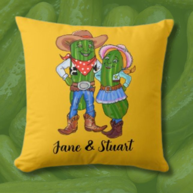 Pickle Cowboy, Gherkin Cowgirl, Dill Cucumber West Cushion (Creator Uploaded)
