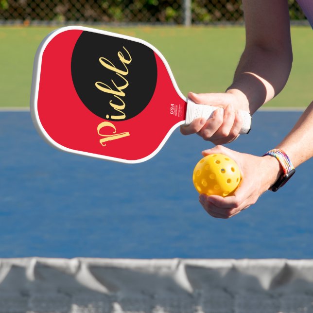 PICKLE Fun Festive Bright Red Black Colour Block Pickleball Paddle (Insitu)