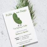 Pickle me happy Baby Shower Invitation<br><div class="desc">Join us in celebrating the joyous journey of impending parenthood with our whimsically unique invitation card! The front of this delightful card features an adorable illustration of a pregnant pickle, encapsulating the fun and humour of pregnancy cravings. As your guests flip the card, they'll be greeted by a charming green...</div>