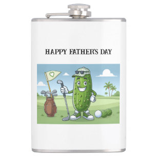 Pickle Playing Golf Father's Day Hip Flask