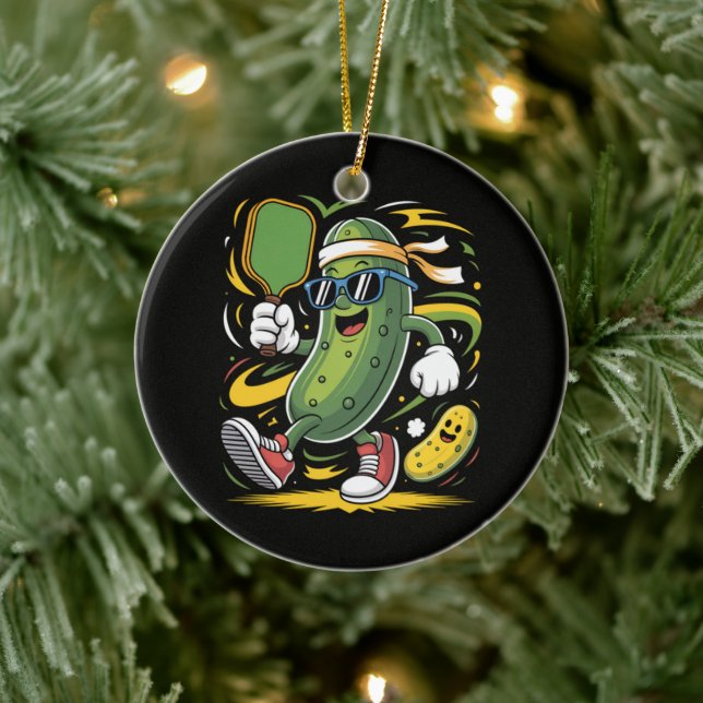 Pickle Playing Pickleball Ceramic Ornament (Tree)