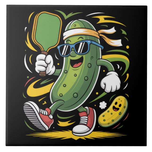 Pickle Playing Pickleball Ceramic Tile (Front)