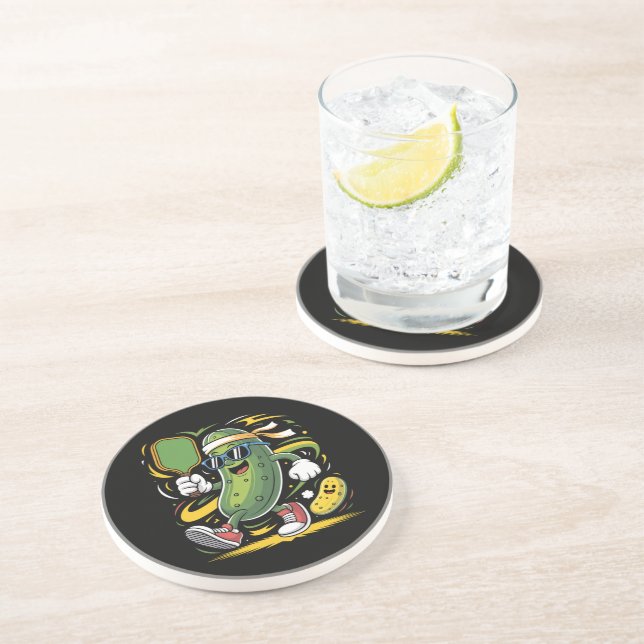 Pickle Playing Pickleball Coaster (Side)