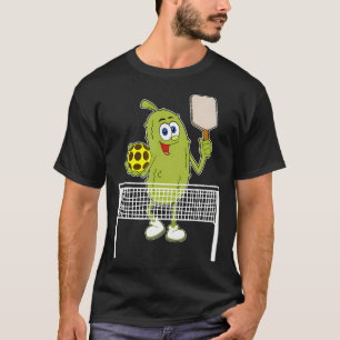 Pickle Playing Pickleball - Funny Cartoon Pickle T-Shirt