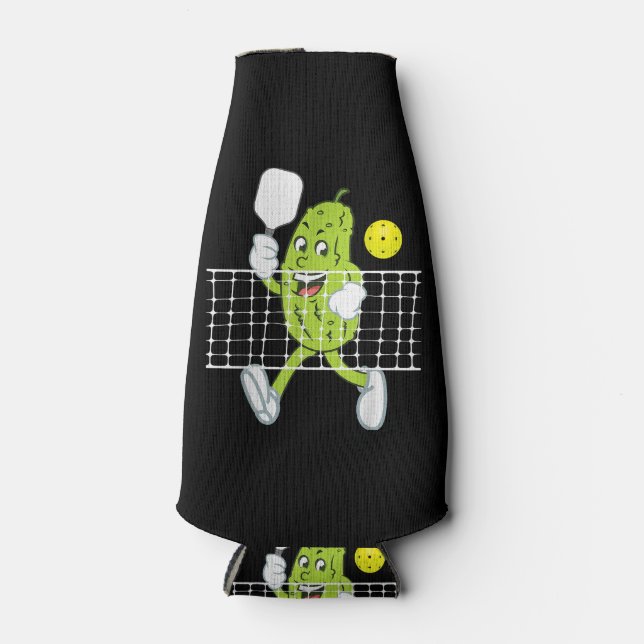 Pickle Playing Pickleball - Funny Pickleball Paddl Bottle Cooler (Front)
