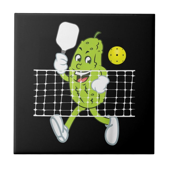 Pickle Playing Pickleball - Funny Pickleball Paddl Ceramic Tile (Front)
