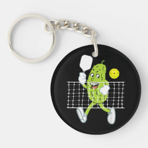 Pickle Playing Pickleball - Funny Pickleball Paddl Key Ring