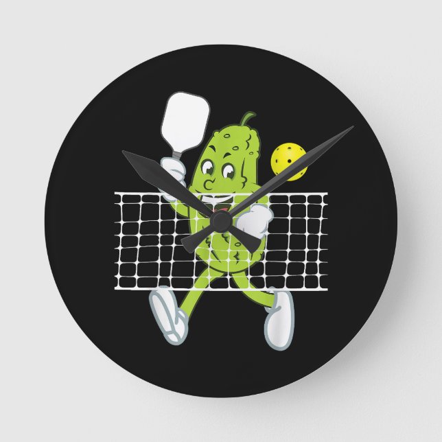 Pickle Playing Pickleball - Funny Pickleball Paddl Round Clock (Front)