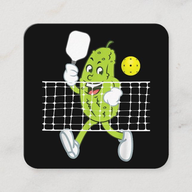Pickle Playing Pickleball - Funny Pickleball Paddl Square Business Card (Front)