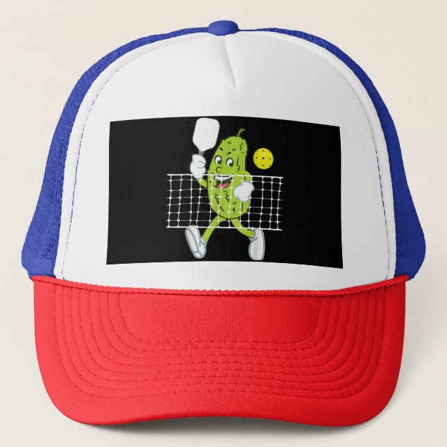 Pickle Playing Pickleball - Funny Pickleball Paddl Trucker Hat (Front)