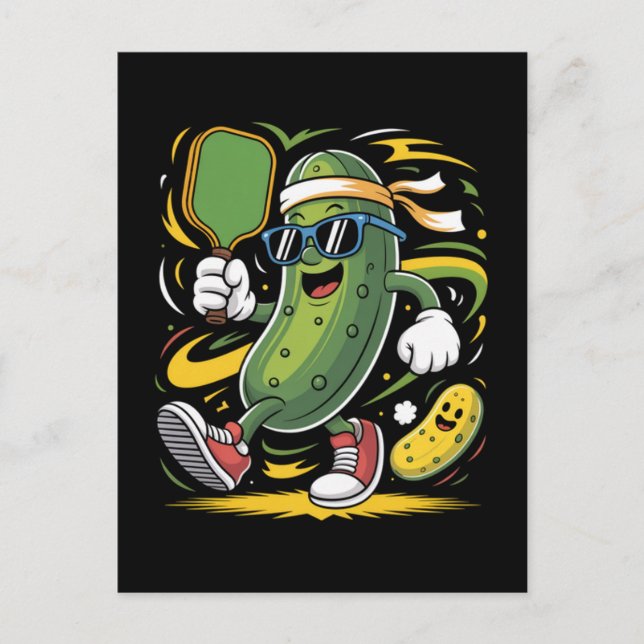 Pickle Playing Pickleball Holiday Postcard (Front)