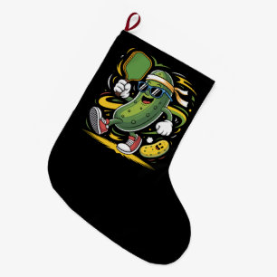Pickle Playing Pickleball Large Christmas Stocking