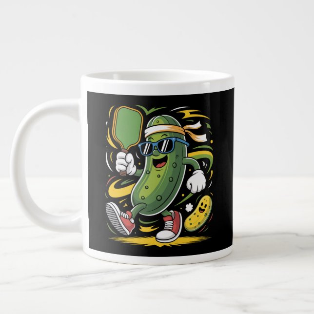 Pickle Playing Pickleball Large Coffee Mug (Left)