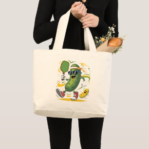 Pickle Playing Pickleball Large Tote Bag