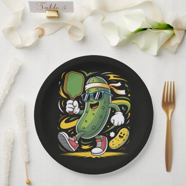 Pickle Playing Pickleball Paper Plate (Wedding)