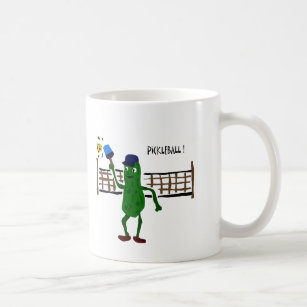 Pickle Playing Pickleball Primitive Art Coffee Mug