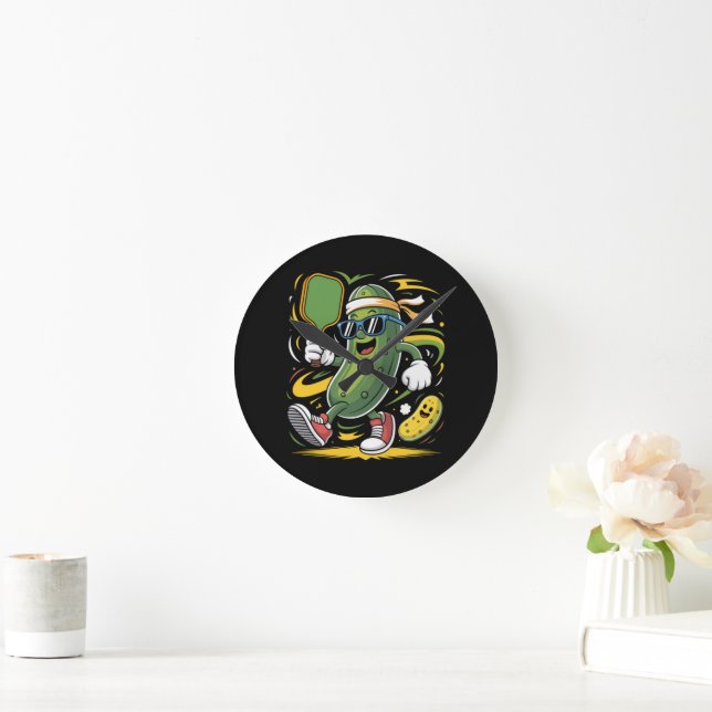 Pickle Playing Pickleball Round Clock (Home)