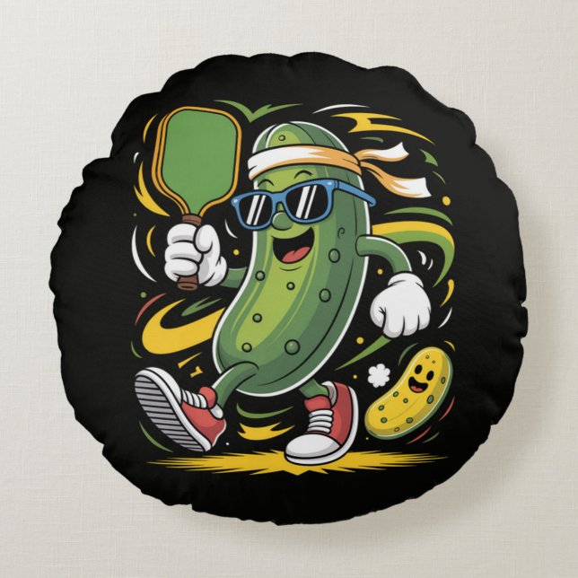 Pickle Playing Pickleball Round Cushion (Front)