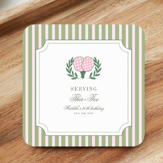 Pickleball 30th Thir-Tee Outdoor Adult Birthday Square Paper Coaster