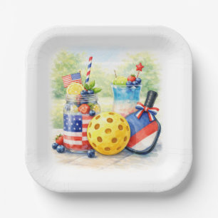 Pickleball 4th July Party Independence Day Paper Plate