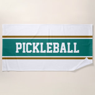 PICKLEBALL 70s Athletic Teal Brown Racing Stripes Beach Towel