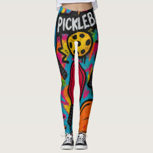 Pickleball Abstract Paddle Ball Graphic Print Leggings