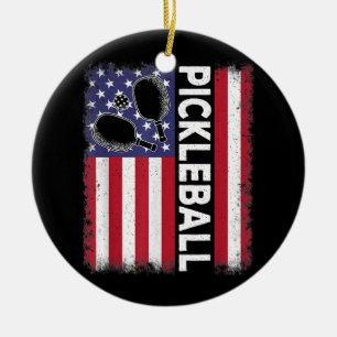 Pickleball American Flag Funny Pickleball Lover Vi Ceramic Ornament
