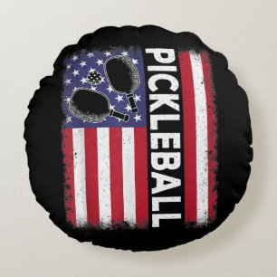 Pickleball American Flag Funny Pickleball Lover Vi Round Cushion