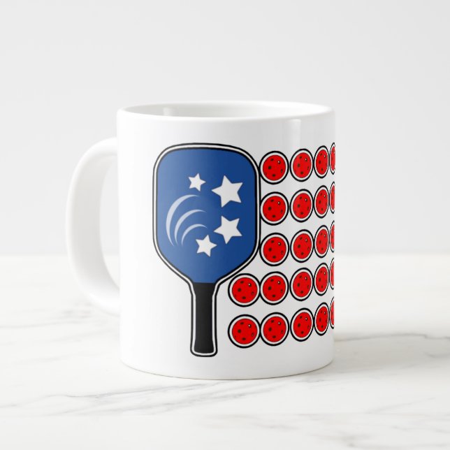 Pickleball American Flag Independence Day Large Coffee Mug (Front Left)